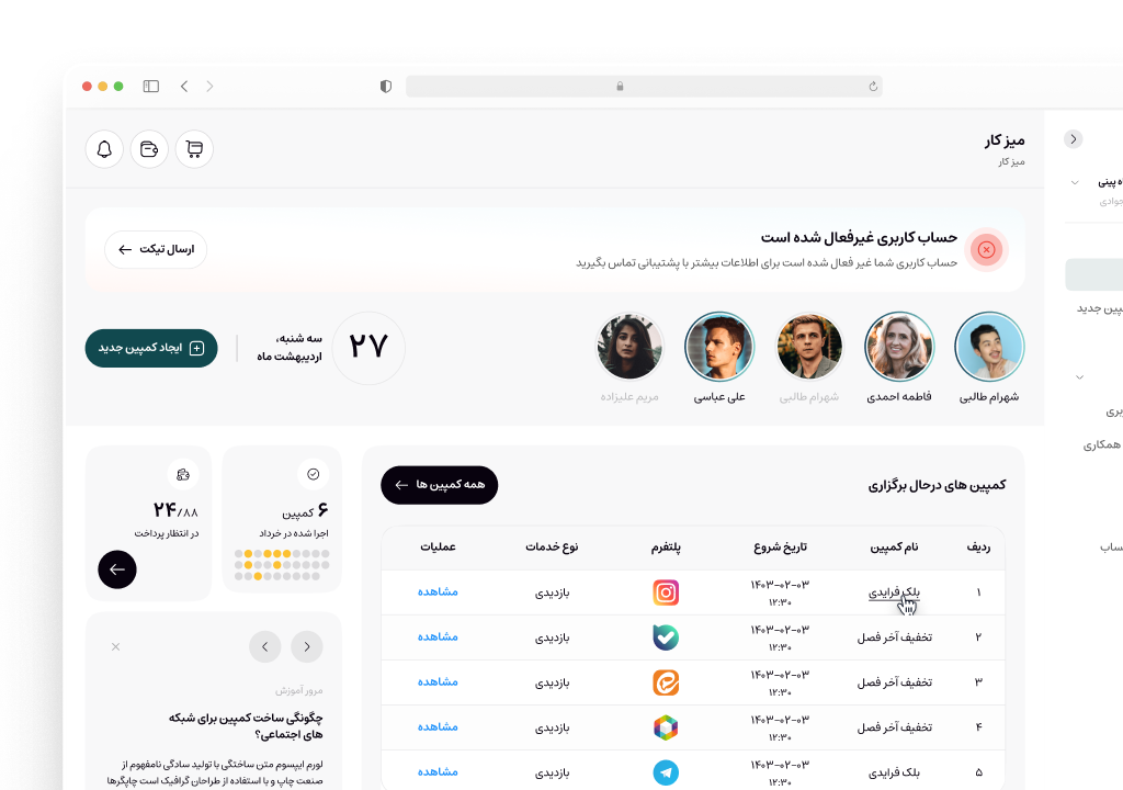 User dashboard over view UI UX